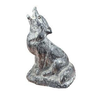 A Wolf Original Sculptures Soapstone Carvings Howling Coyote Figure Canada VTG